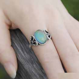 Bandringen Magic Mood Stone Finger Ring Mode-sieraden Ringen voor vrouwen Gift Bloemvormige Drop Delivery Dhlwp