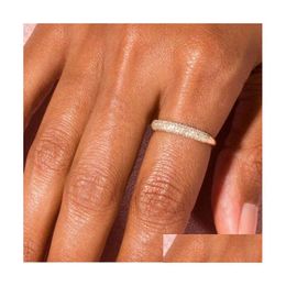 Band Ringen Bijpassende Goud Kleur Iced Out Zirkoon Ring Voor Vrouwen Trend Stapelen Dainty Ins Mode-sieraden Accessoires Meisjes Gift R731 Dhzdh