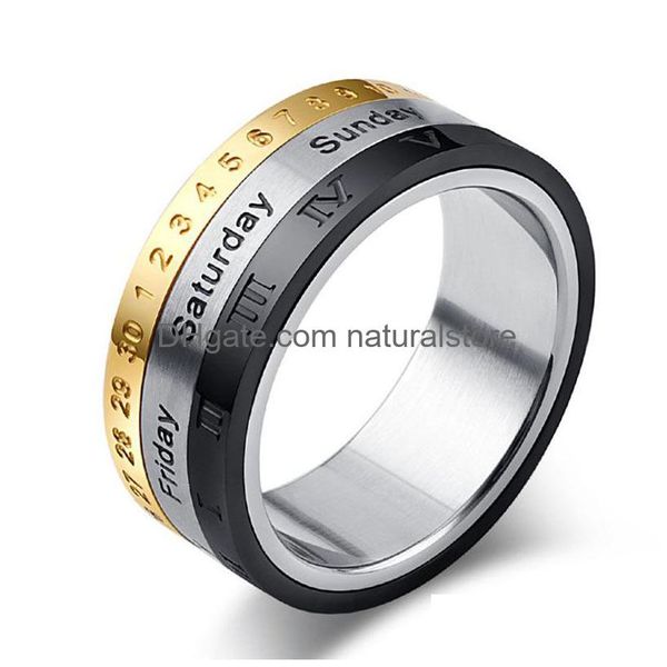 Anillos de banda Mecánico Giratorio Titanio Anillo de acero inoxidable Números romanos Tiempo de giro Giratorio Para hombres Mujeres Joyería de moda Gota Dhoaj