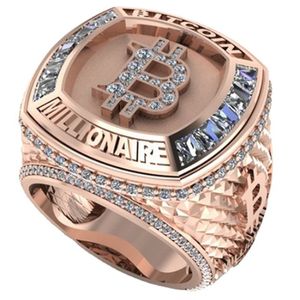 Bandringen Megin D Rose Gold Bitcoin Symbol Miljonair Herdenkingsmunt Vintage ringen voor mannen Vrouwen paar vrienden Gift Jewelry Anillos 230814