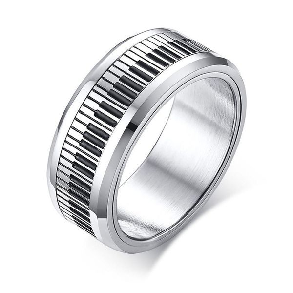 Anillos de banda Mic Music Piano Keyboard Ring Spinner de acero inoxidable Rotable para Regalos Man Boyfriend Sier Tone Drop entrega Joya Otdui