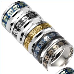 Anillos de banda Hombres Titanio Acero Skl Anillo Tamaño de la mezcla 613 Punk Esqueleto Anillos de banda de dedo Cuatro colores Suministros de joyería de Halloween Drop Deliv Dhnup