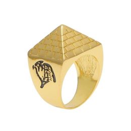 Anillos de banda para hombre Hip Hop Anillo de oro Joyería Moda Egipto Pirámide Punk Retro Aleación Metal Drop Entrega Dhqfl Dhfzw