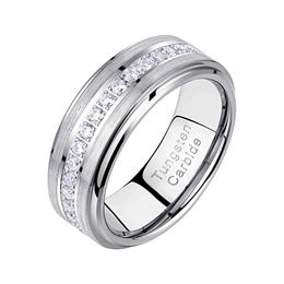 Anillos de banda Anillo de boda de promesa para hombre Anillo de carburo de tungsteno para hombre Semi eterno redondo 5A Cubic Zircon Joyería de moda Tamaño 7-13 J240226