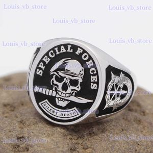 Band Ringen Heren U.S. Army Special Forces Baret Schedel Ringen voor Vrouwen Vintage Zilveren Kleur Stille Dood Stempel Punk Gothic Sieraden T231207