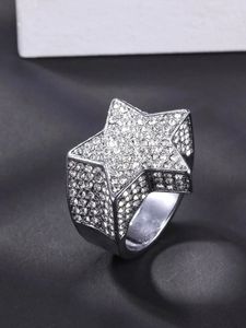 Anneaux de bande Miami Design Hip Hop glacé cuivre pentagramme étoile anneau pour hommes 231025