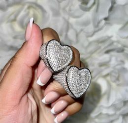 Bandringen Micro Pave CZ Volle vingerring voor vrouwen Big Heart Valentine's Gift Ice Out Bling Cocktail Rings J230517