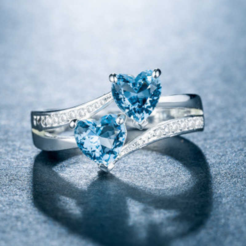 バンドリングミランガールクリエイティブダブルハートレインボーczリングロジウムの結婚指輪AAA zirconジュエリー女性アクセサリー婚約リングAA230417