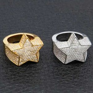 Anneaux de groupe Milangirl New Hip Hop Rock Rock Five Star Ring For Mens Luxury Gold Silver Silver Rigon Pentagonal Ring Pentagonal For Womens Wedding Party Q240427