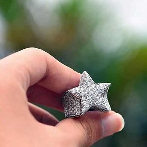 Anneaux de groupe Milangirl New Hip Hop Rock Rock Five Star Ring For Mens Luxury Gold Silver Rhinestone Zircon Pentagonal Ring For Womens Wedding Party J240429