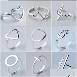 Anillos de banda Joyería minimalista Color Sier Geométrico para mujeres Triángulo redondo ajustable Heartbeat Finger anillo Bague Drop entrega dhdwx