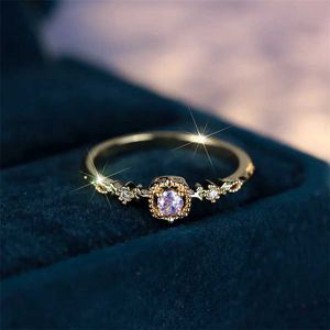 Bagues de bande Ensemble minimaliste haut violet zircon torsadé mignon anneau de mode or délicat rétro bohème bague de mariage femmes bijoux cadeau J240226