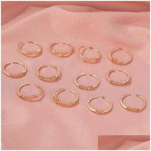 Bagues de bande minimaliste mince ouvert or 12 signes étoiles bagues d'anniversaire amitié bijoux cadeau personnalité personnalisé zodiaque pour les femmes Dhq7K