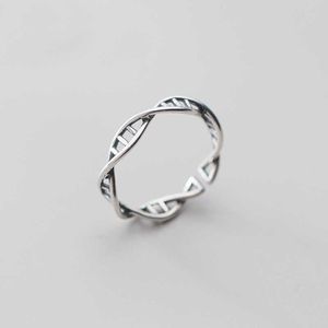 Anneaux de bande MloveAcc 925 Sterling Silver DNA Chemistry Molecule Rings Open Adjustable Ring Double Helix Minimalist Ring for Women Girls Teen G230327