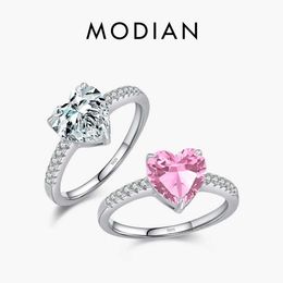 Rings de banda Modian 925 STERLING SIGLE Romántica y deslumbrante anillo de boda de circonía en forma de corazón en forma de corazón para el compromiso de las mujeres Classic y exquisitas joyas J240410