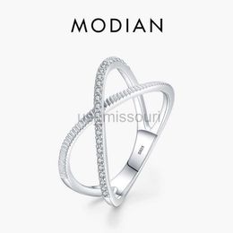 Bagues MODIAN Authentique 925 Sterling Silver Sparkling Clear CZ Cross Ring Pour Femmes Simple Design Ring Fine Jewerly Cadeau Accessoires J230531