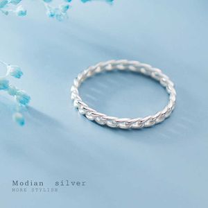 Bandringen Modian Mode Minimalistische Twist Chain Ring voor Vrouwen Authentiek 925 Sterling Zilver Eenvoudige Vingerring Koreaanse stijl Fijne sieraden G230327