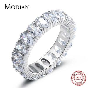 Anneaux de bande Modians nouveaux 100% 925 STERLING SIRCH Classic Oval Sparkling Ring adapté aux femmes luxueuses AAAA CZ Engagement de mariage bijoux exquis J240410