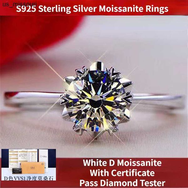 Anelli a fascia Anelli di fidanzamento Moissanite Sei artigli per donna Diamante Reale S925 Argento sterling placcato oro Fine Jewelry Certificato J230522