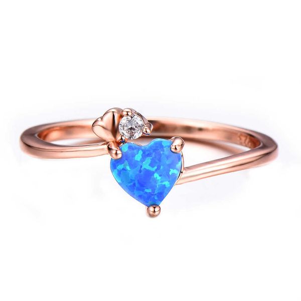 Anillos de banda Anillo de corazón de piedra natal mística Anillos de ópalo de fuego azul para mujeres Alianzas de boda Anillo fino apilable Promesa Joyería de dedo de compromiso AA230412