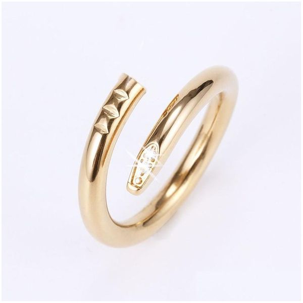 Bands Anneaux Nail Love Ring Designer Bijoux Titanium Steel Rose Gold Sier Diamond Fashion Classic Classic Simple Engagement Gift For Couple Lov Otwvp