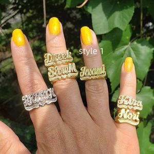 Anillos de banda Nombre Anillo 18K Chapado en oro Número personalizado Letra Hip Pop Anillo Declaración personalizada Anillo 3d Joyería de moda para mujer Regalo 230711