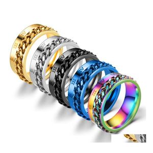 Anillos de banda Anillo de servilleta para adolescentes Hombre de acero inoxidable Cadena romana giratoria Dominante Pareja de citas Signetringswomens Drop Delivery J Dhldz