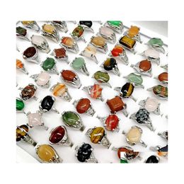 Anneaux de bande Naturel 30 Pièces / Lot Rainbow Gem Stone pour Femmes Hommes Mix Style Bohème Designs Couples Designer Bijoux Fiançailles Drop Dhnre