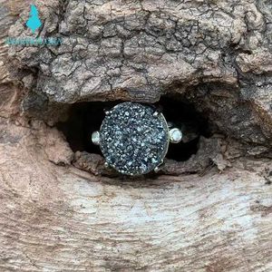 Bandringen natuurlijke kristallen clusterring zwart eenvoudige sieraden voor vrouwen cadeau mannen/vrouwen 12 mm gulle feest bruiloft genezing stonel240105