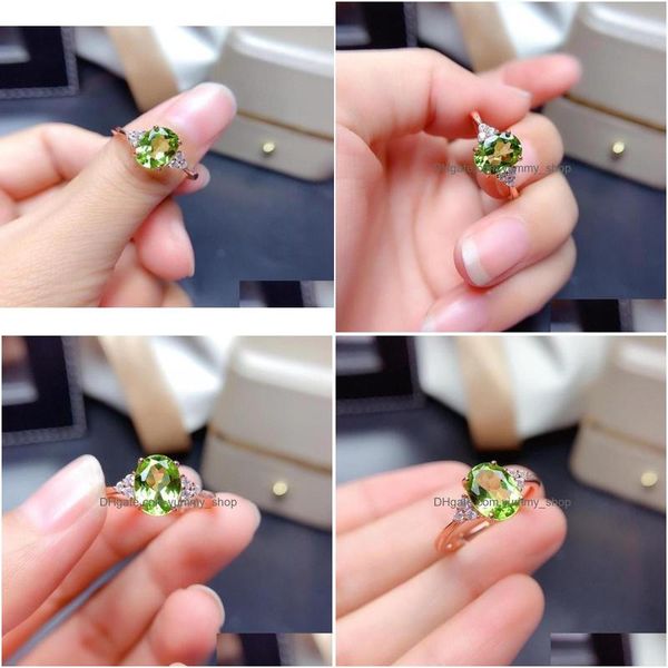 Band anneaux Natural Green Peridot Sterling Sier Ring August BirthstoneHandamde Engagement Statement Gift pour femmes Her Cluste Dhzie