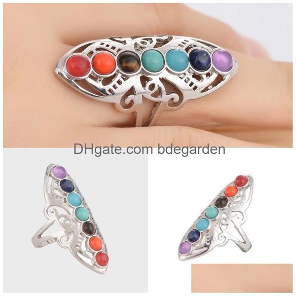 Anillos de banda Anillos de banda de aleación de piedra natural Hombres Mujeres Placa con anillo Sier Colorf Energía Personalidad 3 65Cz J2B Joyería de entrega de gota R Dht0D