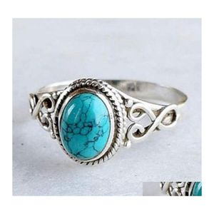 Bandringen Natural Stone Blue Turquoises vinger vintage antieke mode -sieraden voor vrouwen 425C3 Drop levering DHE8H