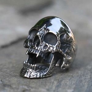 Bandringen nooit vervagen roestvrijstalen schedelringen voor mannen vrouwen gotische punkring zware metalen motorfiets biker sieraden maat 7-15 240125