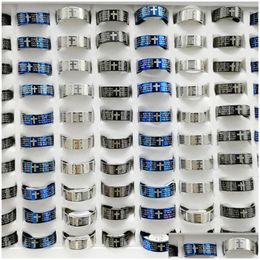 Band Rings Nouveau 100 pcs/lot Jésus Croix Bague Hommes Femmes Anglais Les Seigneurs Prière Lection En Acier Inoxydable Bande Bijoux Cadeaux Drop Delive Dhgay