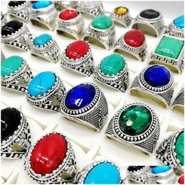 Bandringen Nieuwe 30 stcs/pack turquoise heren dames mode sieraden antieke sier vintage natuursteen ring feest geschenken drop levering dhtqw