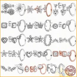 Bandringen NIEUW 925 Sterling Silver Shiny Plant Specimen Cluster Ring Fit Pandore Ear Studs oorbellen Diy Combinatie Women Gift First Choicel240105