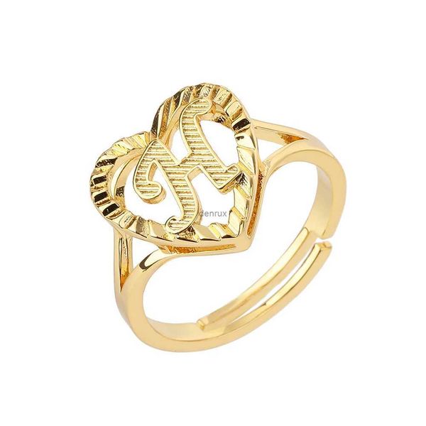 Anillos de banda Nuevo anillo de letra ajustable Corazón abierto Color oro Moda Simplicidad Anillos de cobre para mujeres Joyas elegantes Fiesta Novia RegalosL240105