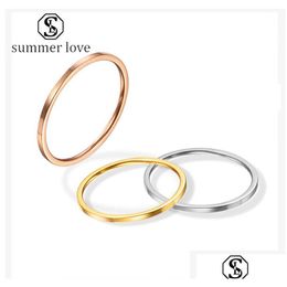 Bandringen Nieuwe aankomst 1 mm Dunne roestvrijstalen ring voor vrouwen Men Simole 4 Kleurpaar Betrokkenheid Bruiloft Sieraden Gifty Drop D DHHLL