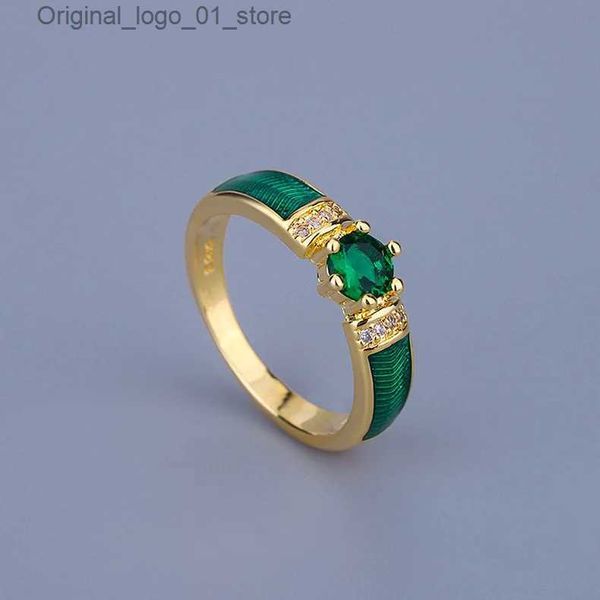 Anillos de banda Nuevo hermoso anillo para mujeres simple verde hecho a mano joyería de esmalte regalo de aniversario de alta calidad para parejas anillos Q231207