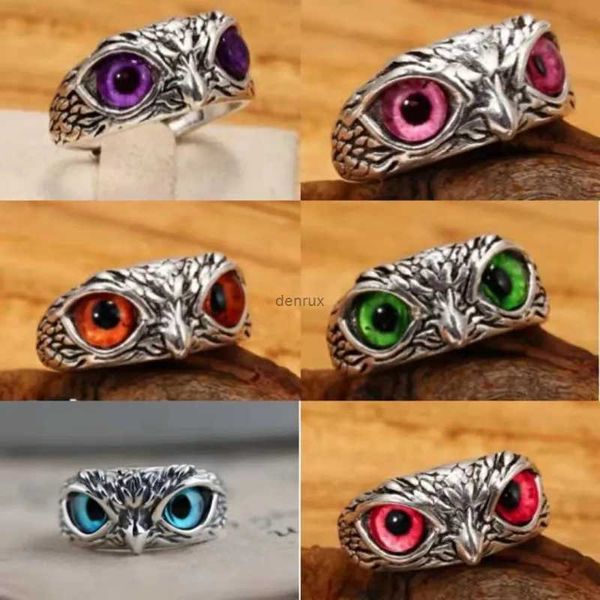 Anillos de banda Nuevo encantador diseño de moda anillos de búho multicolor Psenvery for Women Men Punk Gothic Open Attatable Ring Party Jewelry GiftSl240105