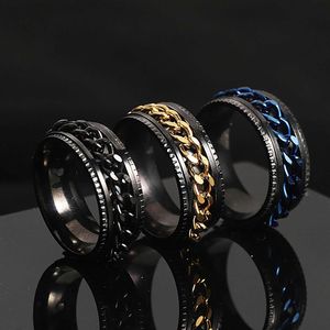 Anneaux de bande Nouveau Cool en acier inoxydable rotatif Couple anneau de haute qualité Spinner chaîne rotatif anneaux pour femmes homme Punk bijoux fête cadeau 240125