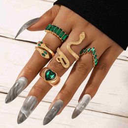 Band Ringen Nieuwe Crystal Snake Shape Ring Set Voor Vrouwen Strass Hart Goud Kleur Geometrische Knuckle Ringen Meisjes Bruiloft Vinger sieraden Gift J230531