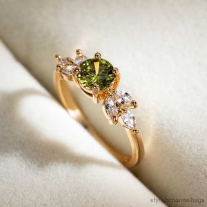 Bandringen Nieuwe Crystal Wedding Rings For Women Female Gold Color Green Stone Engagement Ring Sieraden feest geschenk