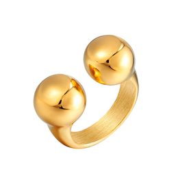 Bandringen nieuw ontwerp 18 K roestvrij staal zware geometrische kraal ring mode Gold Metal Finger Rings For Women Statement sieraden feest geschenk G230213