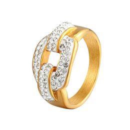 Bandringen Nieuw ontwerp Luxe Shining Crystal Ring 18K Roestvrij staal Gold Love Rfor Dames Engagement Party Girl Brand Ring J240516