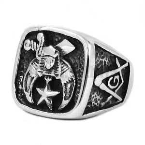 Anillos de banda Nuevo diseño Shriner Anillo masónico Joyería de acero inoxidable Masonería Cráneo Luna Estrella Motorista Motorista Anillo de hombres al por mayor SWR0409A Q240402