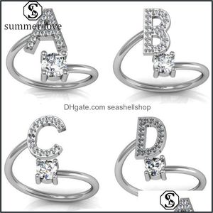 Bandringen Nieuwe mode 26 Letters Ring For Women Girls Small Rhinestone Open Finger Engagement Classic Wedding Party Sieraden Gifty D Dhiwy