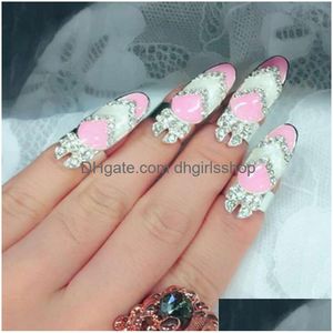 Anneaux De Bande Nouvelle Mode Cristal Doigt Strass Fleur Couronne Ongles Mignon Bowknot Art Anneau Pour Les Filles Beauté Bijoux Drop Delivery Dhohc