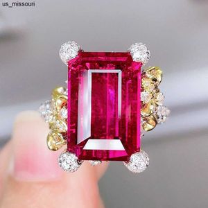 Bandringen Nieuwe Fashion Flower Dance Rose Red Diamond Camellia Opening Ring 925 Stamp Fine Tourmaline Ruby Ring Party Gift J230522