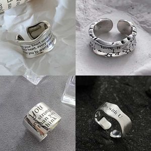 Anillos de banda Nueva moda Color plata Anillo de dedo abierto Letras Palabras Ancho Punk Apilable para mujeres Chica Joyería Regalo Dropship 240125